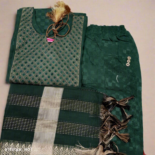 Premium Cotton Unstitched Suit Set with Kota Doria Dupatta - Image 6