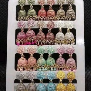 Oxidize Gold-Plated Jhumka Earrings Combo – Set of 12 Multicolor