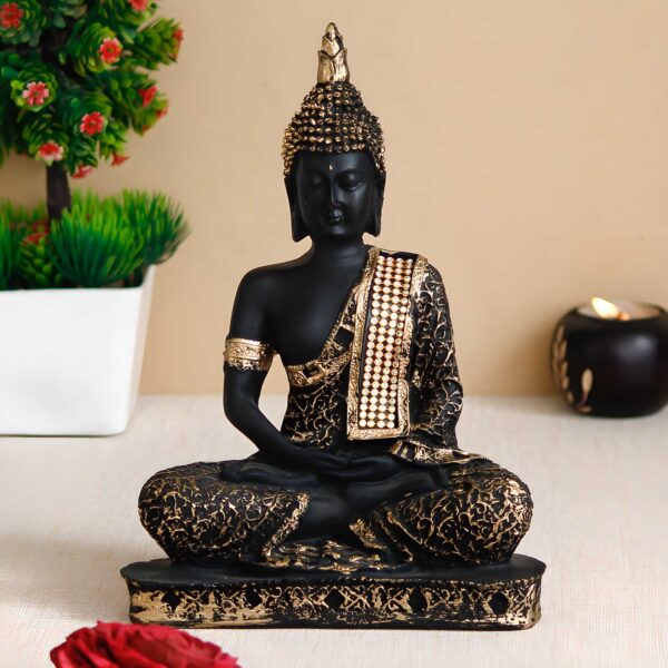 Black and Golden Meditating Lord Buddha Handcrafted Decorative Showpiece - Image 3