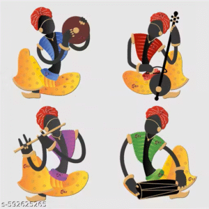 Set of 4 Tribal Musician Wooden Wall Hangings – Handmade Artistic Scenery Decor